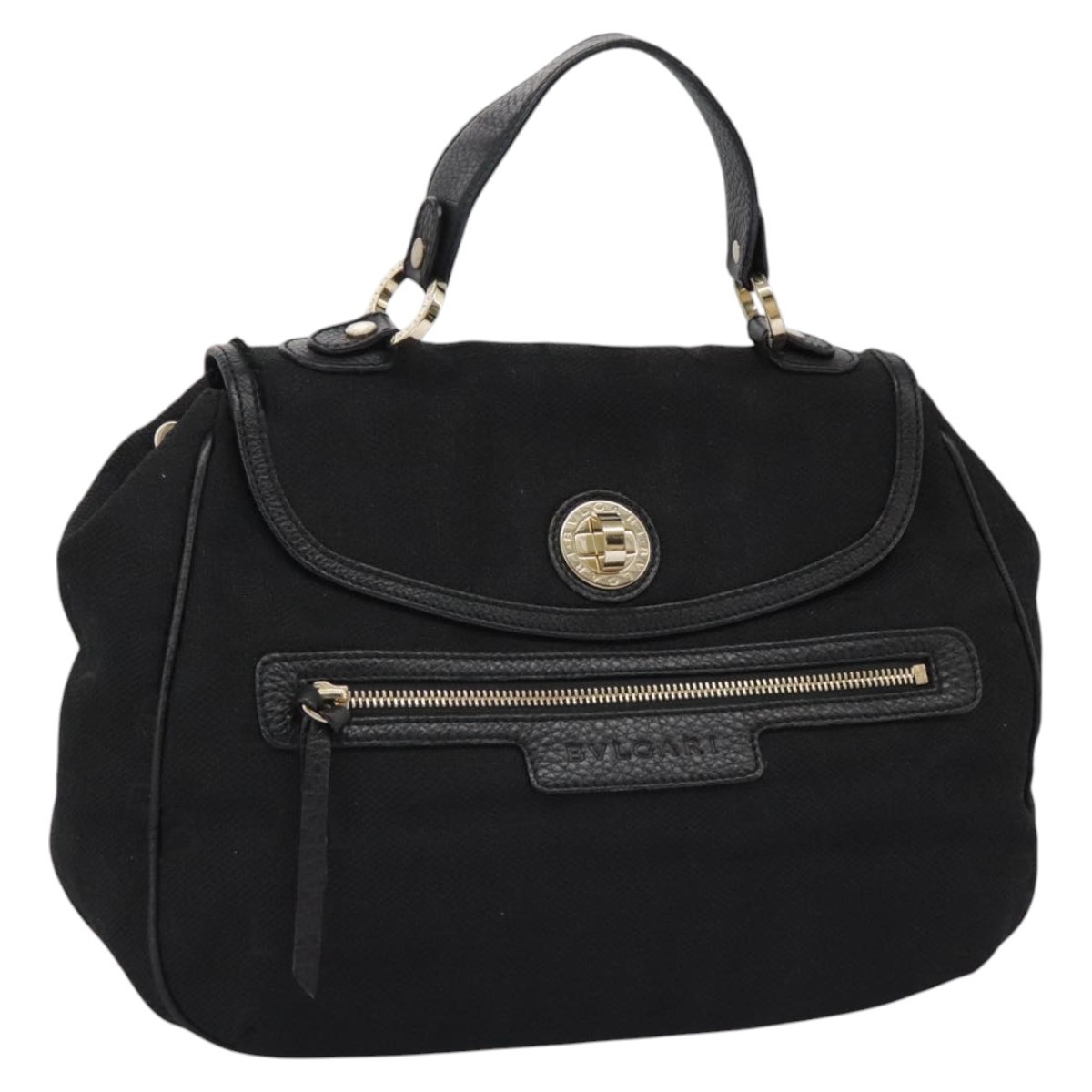 Bvlgari Logo Mania Hand Bag Canvas Black Auth 96720